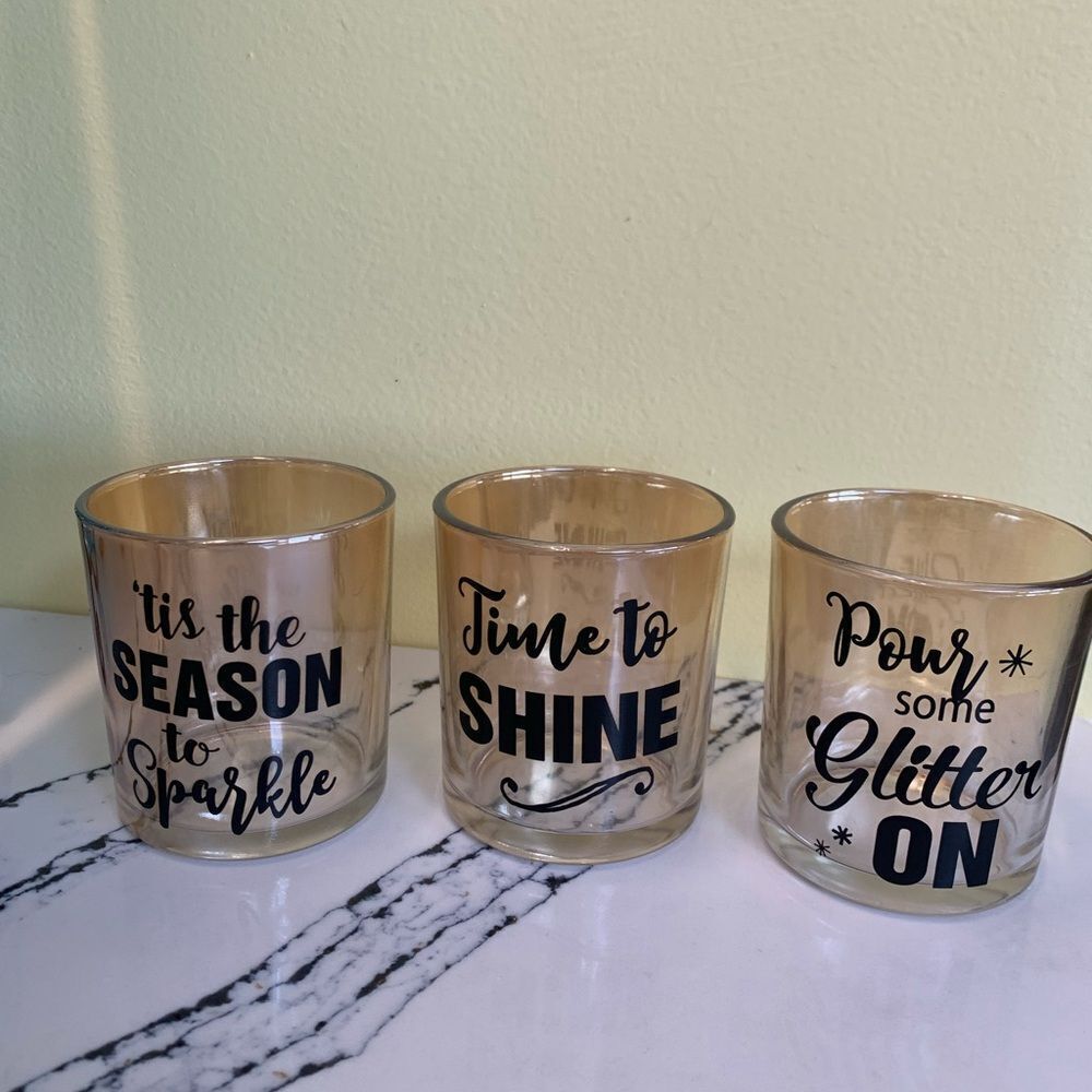 Veranda Set of Gold Glass Candle Holders NWT